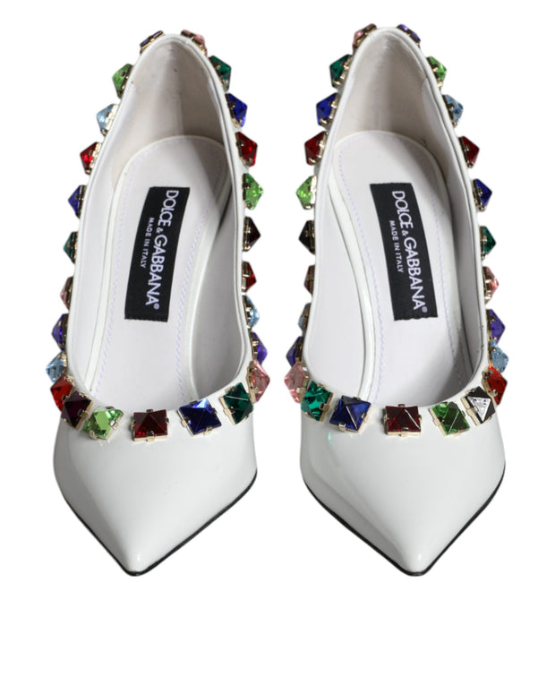 White Crystals Leather High Heels Pumps Shoes
