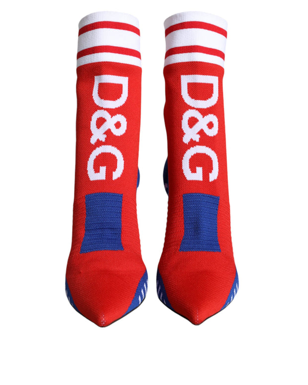 Red Blue Stretch Sock Style Ankle Boots Logo Shoes