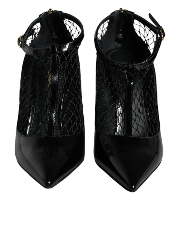Black Mesh Patent Leather Heels Pumps Shoes