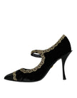 Black Mary Janes Velvet Gold Pumps Shoes