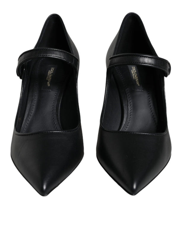 Black Leather Logo Heels Mary Janes Pumps Shoes