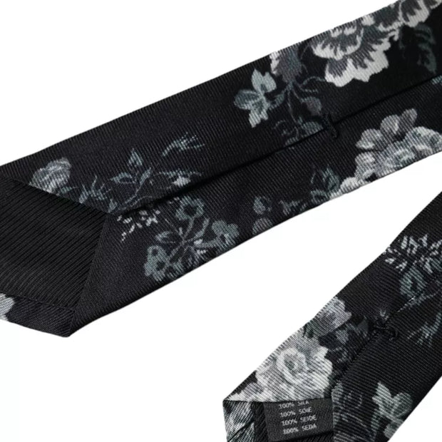 Black Floral Print Silk Adjustable Men Tie