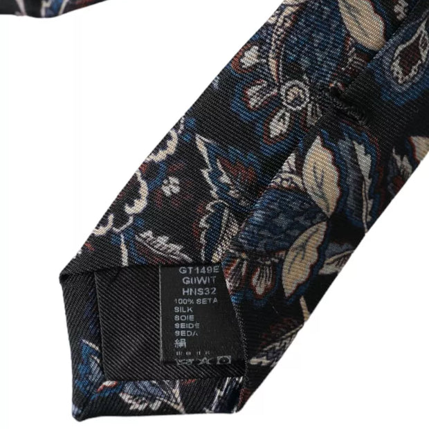 Black Floral Pattern Silk Adjustable Men Tie