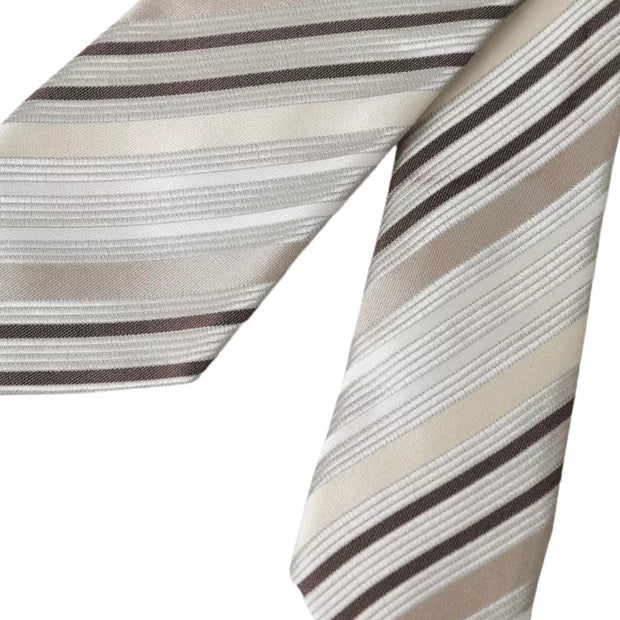 Beige Stripes Fantasy Silk Adjustable Men Tie