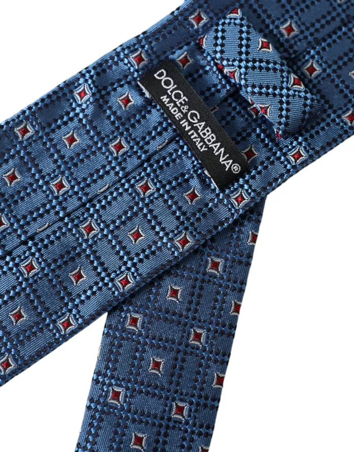 Blue Patterned 100% Silk Adjustable Men Tie