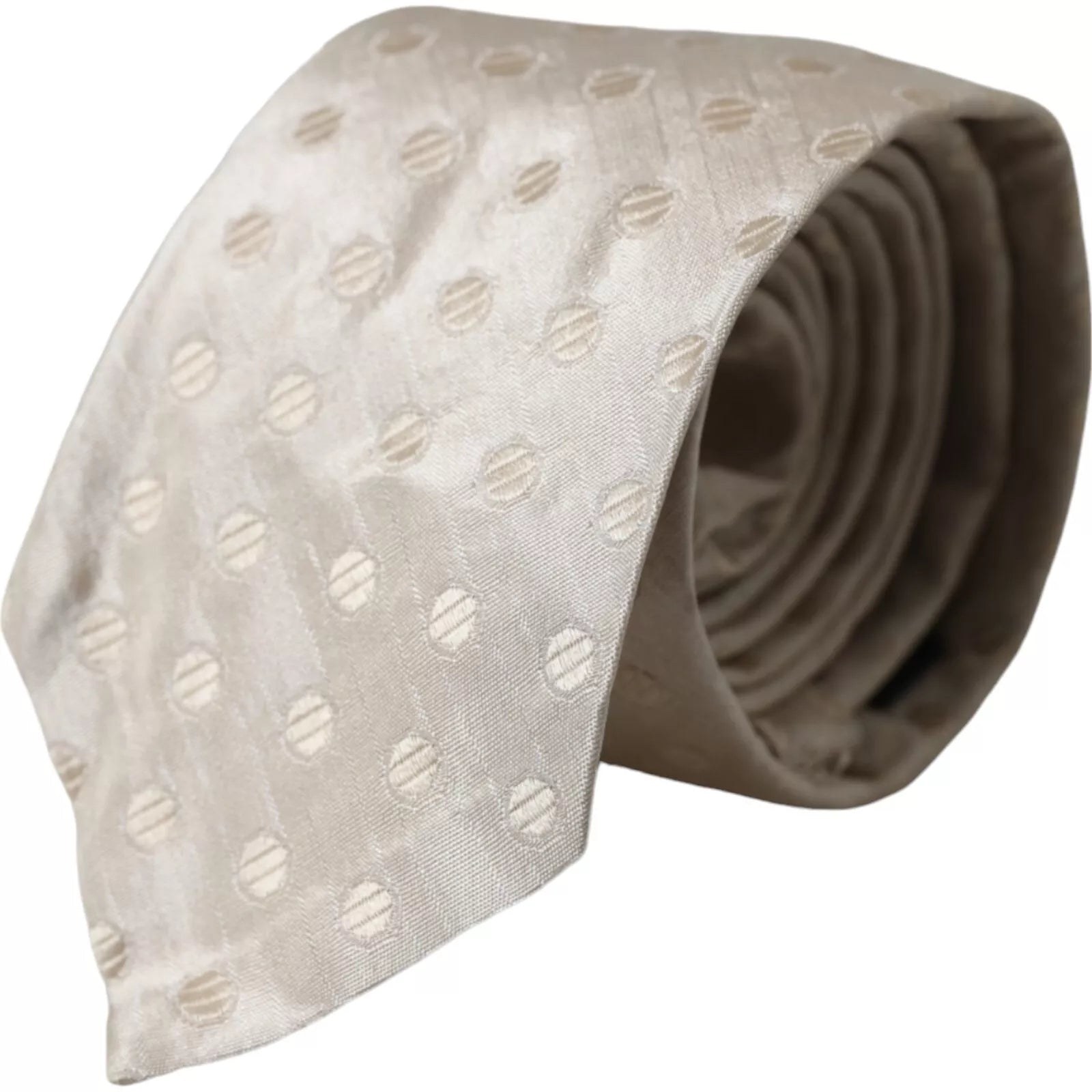 Beige Dotted Silk Classic Adjustable Men Tie