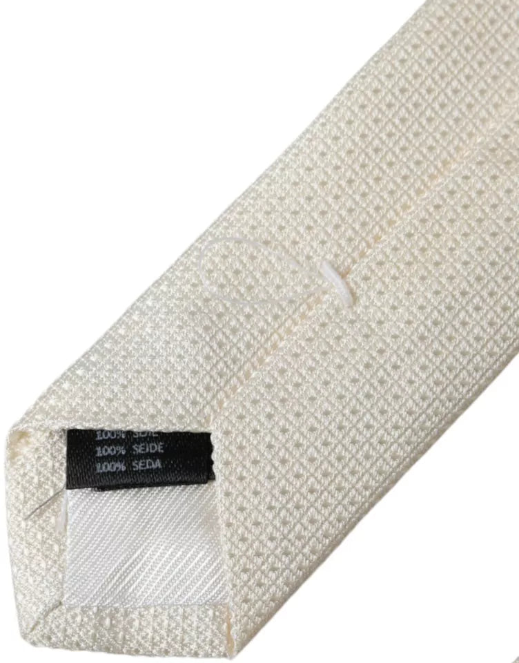 Off White Patterned Silk Classic Adjustable Tie