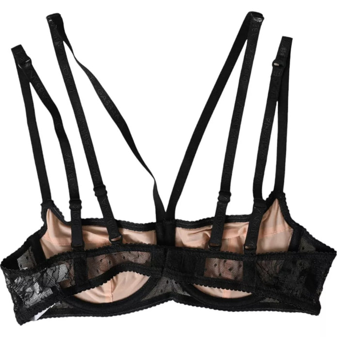 Black Floral Lace Nylon Balconcino Bra Underwear