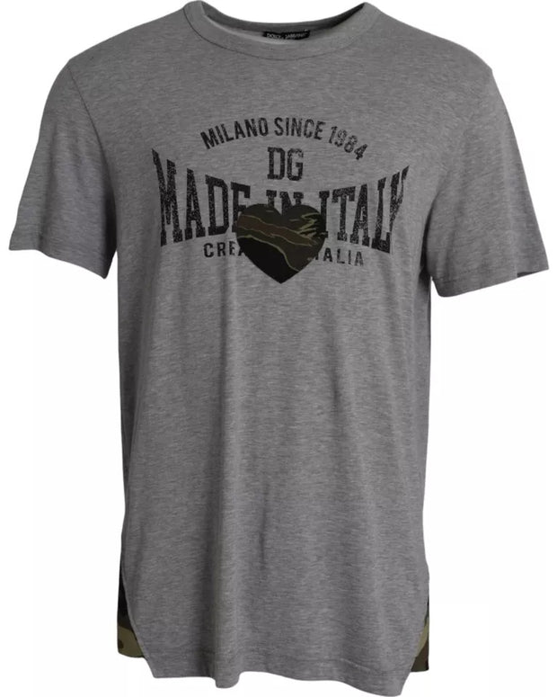 Gray Graphic Print Cotton Round Neck T-shirt