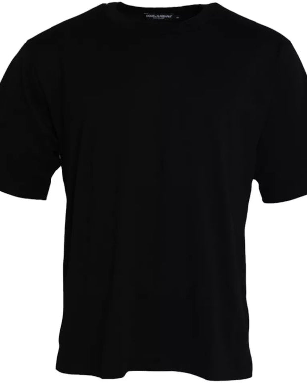 Black Logo Embossed Cotton Crew Neck T-shirt