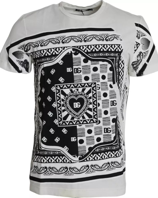White Bandana Print Cotton Short Sleeves Men T-shirt