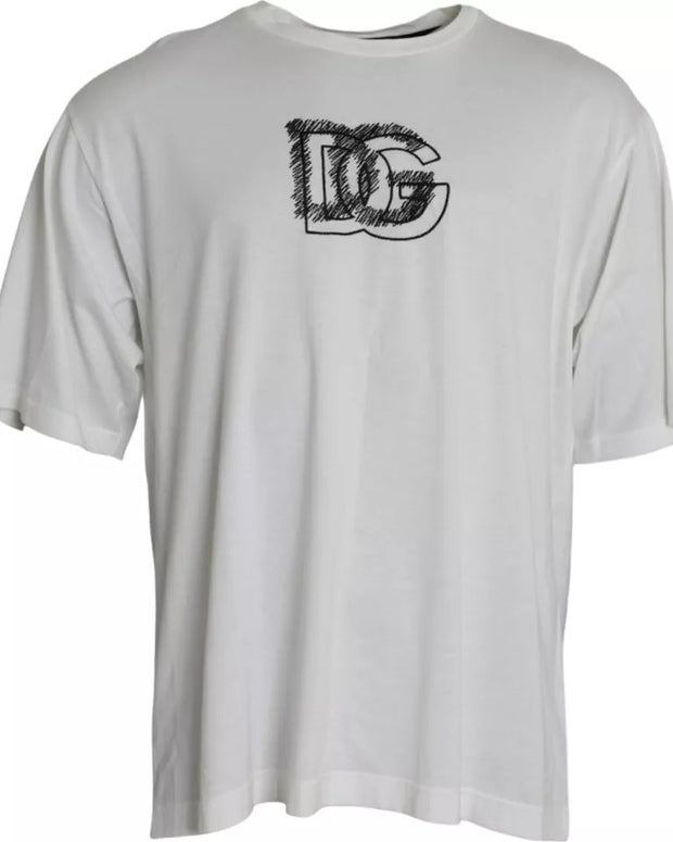 White Logo Round Neck Short Sleeves T-shirt