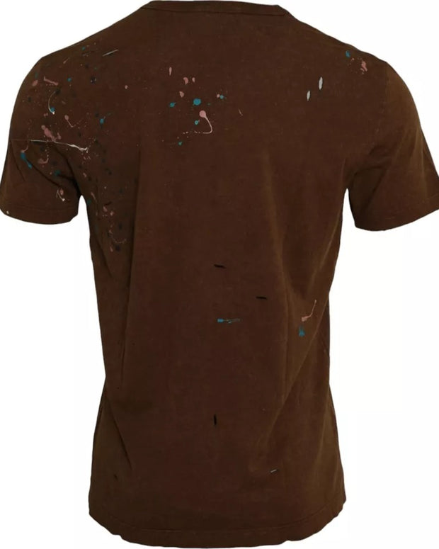 Brown Color Splash Cotton Crew Neck T-shirt