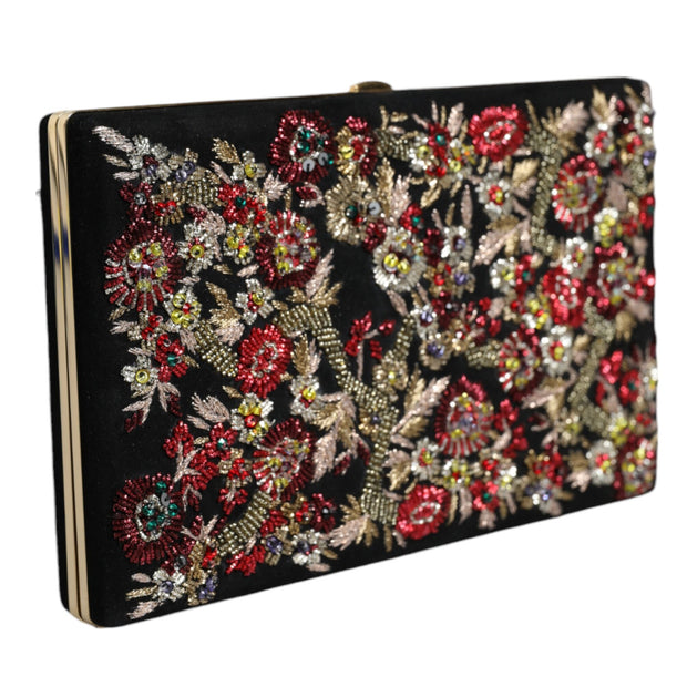 Multicolor Floral Gold Frame Clutch Evening Purse Bag