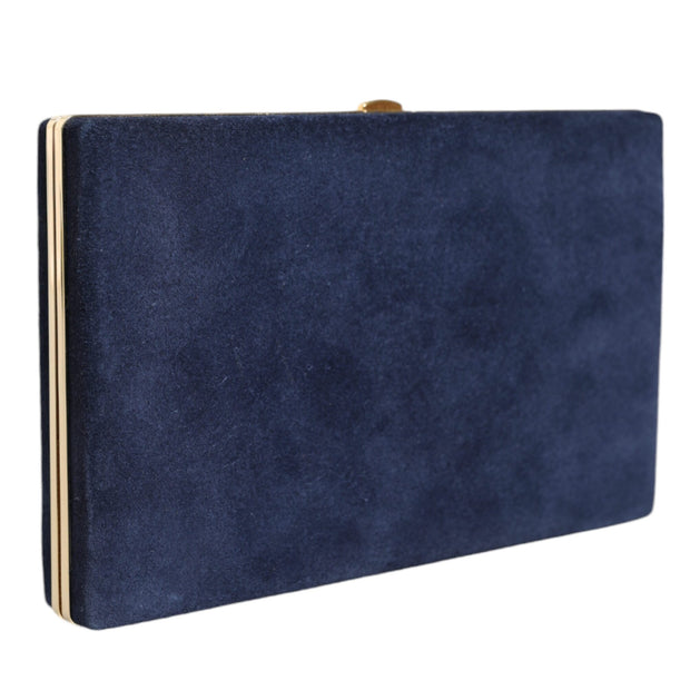 Blue Suede Gold Frame Clutch Evening Party Purse Bag