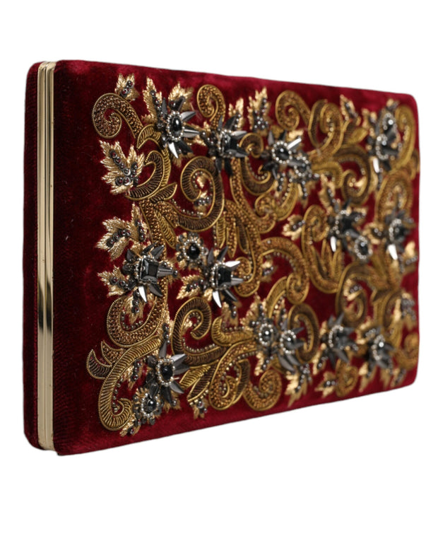 Red Velvet Gold Frame Clutch Evening Party Purse Bag
