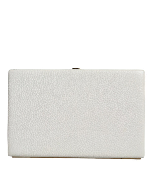 White Leather Gold Frame Clutch Evening Party Purse Bag