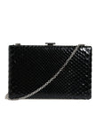 Black Leather Silver Frame Clutch Mini Crossbody Bag
