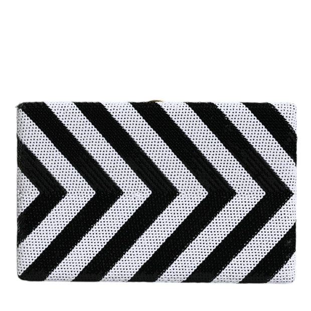 Black White Gold Frame Clutch Evening Party Purse Bag