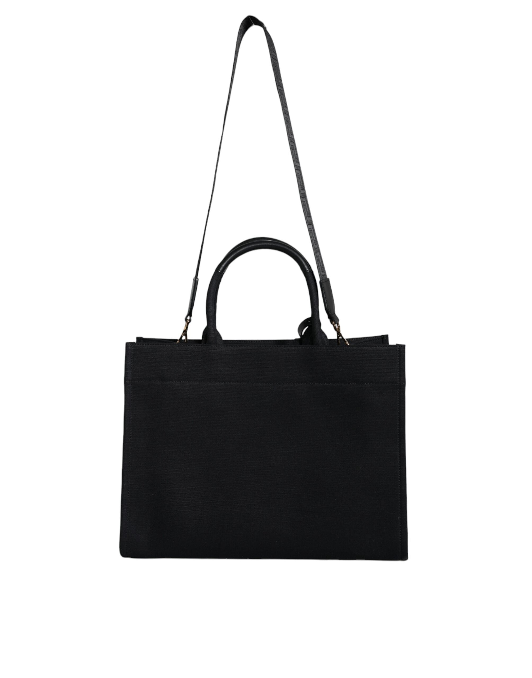 Black Top Handle Canvas Leather Logo Crossbody Tote Bag