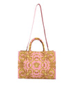 Pink Printed Large Fabric Leather Shopping Tote Bag