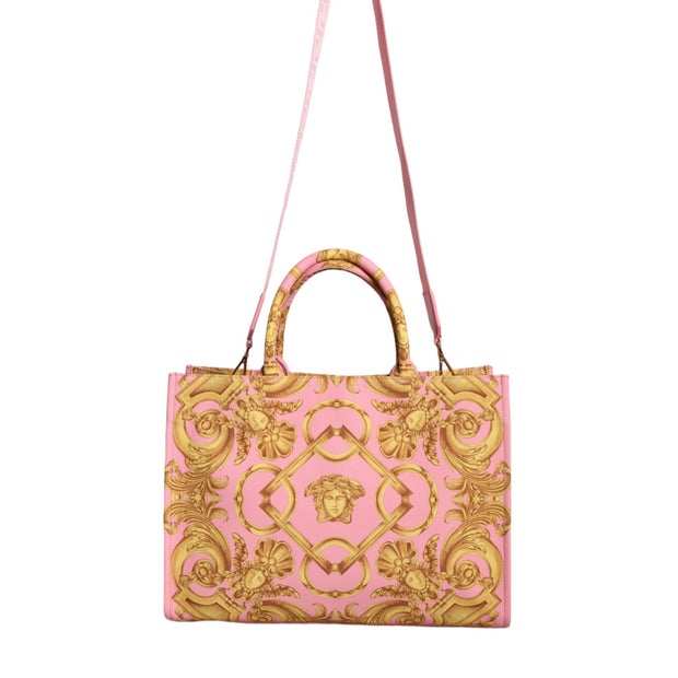 Pink Printed Large Fabric Leather Shopping Tote Bag