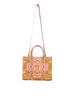 Pink Yellow Baroque Fabric Leather Shopping Tote Bag