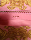 Pink Yellow Baroque Fabric Leather Shopping Tote Bag