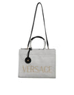 White Top Handle Canvas Leather Logo Crossbody Tote Bag