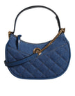 Blue Quilted Denim Leather Top Handle Shoulder Bag