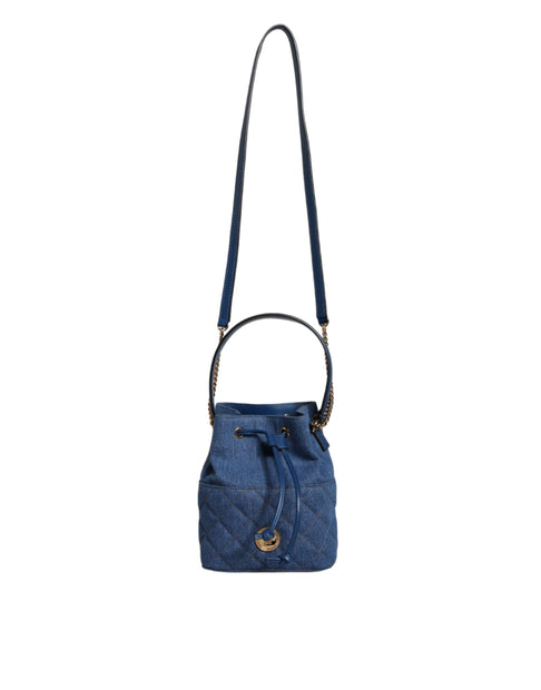 Blue Quilted Denim Leather Crossbody Shoulder Bag