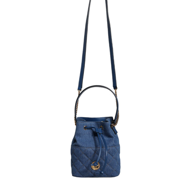 Blue Quilted Denim Leather Crossbody Shoulder Bag