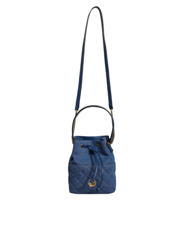 Blue Quilted Denim Leather Crossbody Shoulder Bag