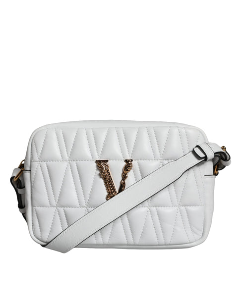 White Quilted Nappa Leather Crossbody Shoulder Bag