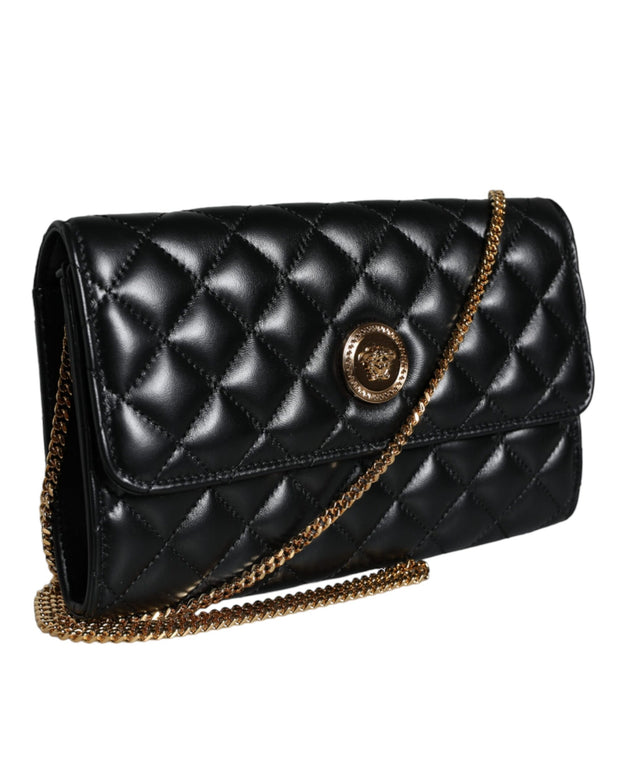 Black Quilted Nappa Leather Crossbody Shoulder Bag