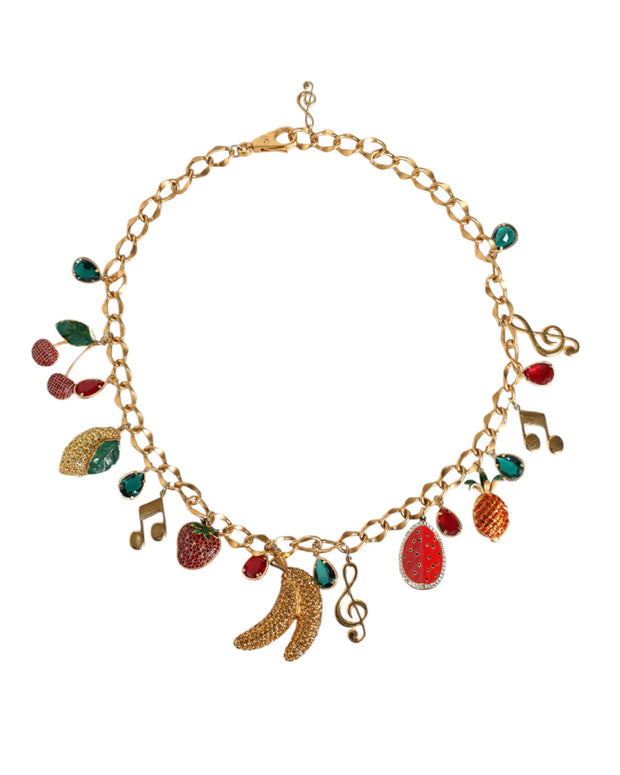 Gold Tone Brass Fruity Crystal Embellished Waist Chain Belt