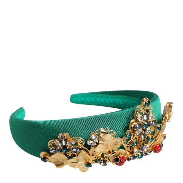 Green Silk Crystal Embellished Tiara Headband Crown Diadem