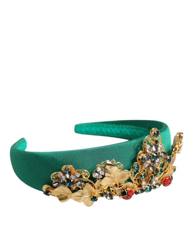 Green Silk Crystal Embellished Tiara Headband Crown Diadem