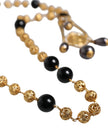 Gold Chain Brass Black Beaded Rosary Style Necklace