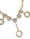 Gold Chain Brass Crystal Clock Statement Necklace