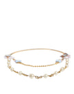 Gold Chain Brass Floral Layered Crystal Pearl Necklace