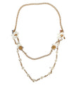 Gold Chain Brass Floral Layered Crystal Pearl Necklace