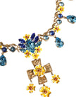 Gold Brass Chain Floral Crystal Cross Pendant Necklace