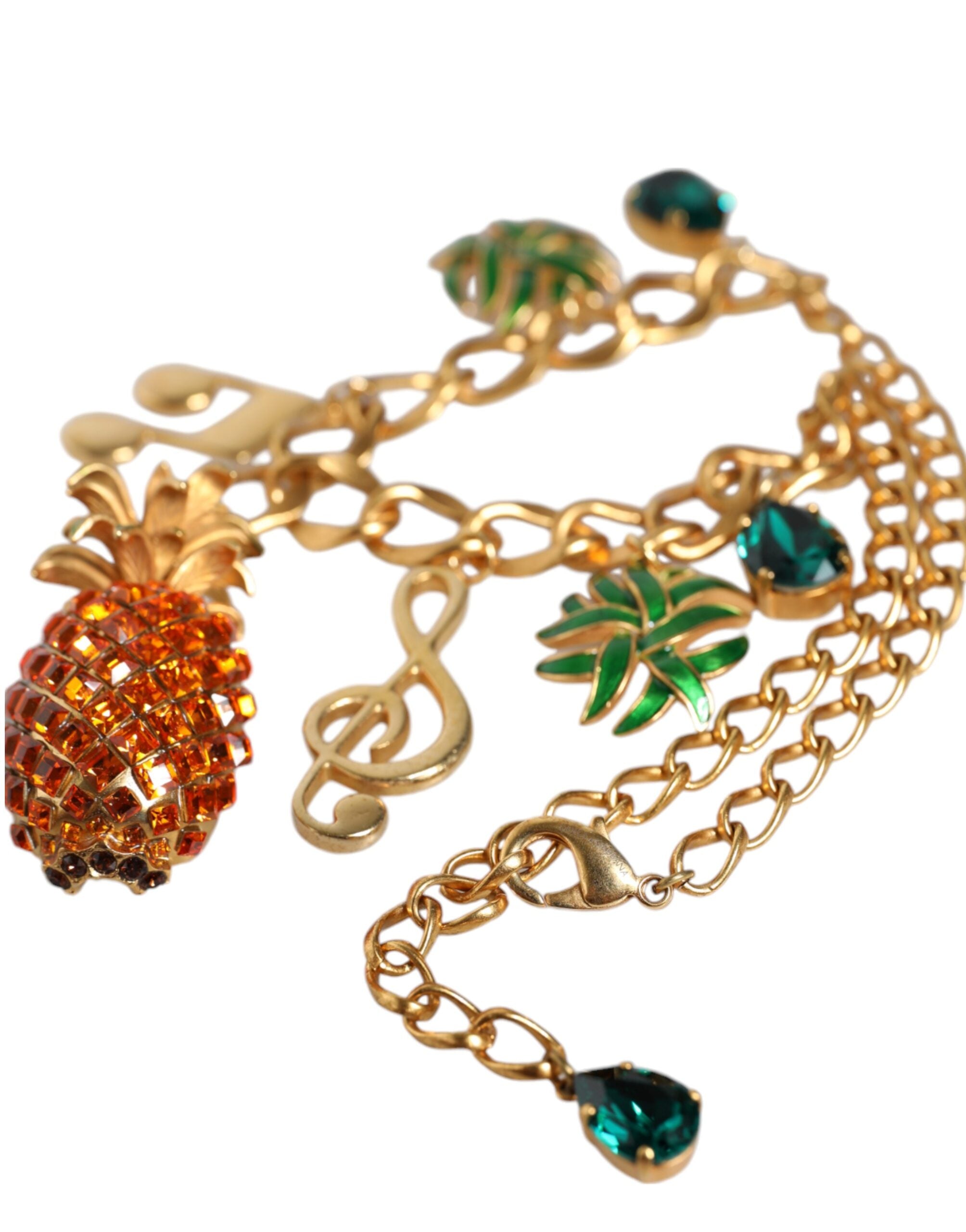 Gold Tone Brass Chain Pineapple Crystal Musical Necklace