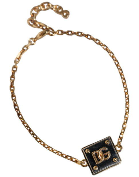 Gold Brass Chain Logo Sicily Pendant Bracelet