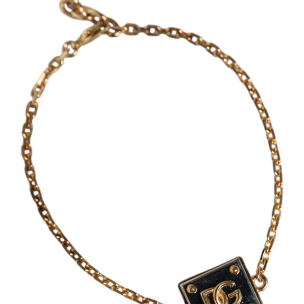 Gold Brass Chain Logo Sicily Pendant Bracelet