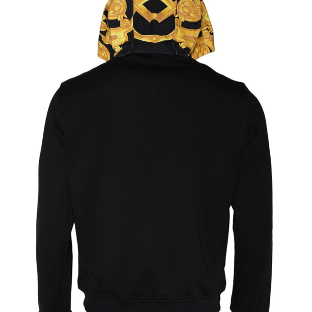 Black Medusa Print Cotton Full Zip HoodieSweatshirt Sweater