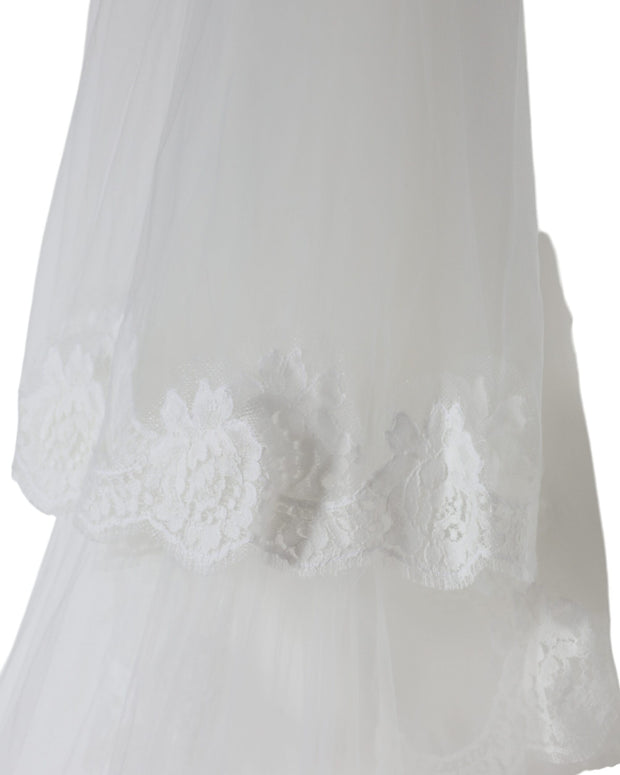 White Floral Lace Nylon Floor Length Wedding Veil