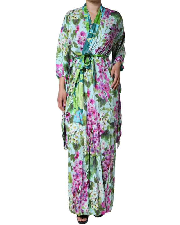 Multicolor Floral Silk Stretch Wrap Dress