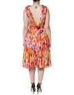 Multicolor Floral Sleeveless V-neck Midi Dress